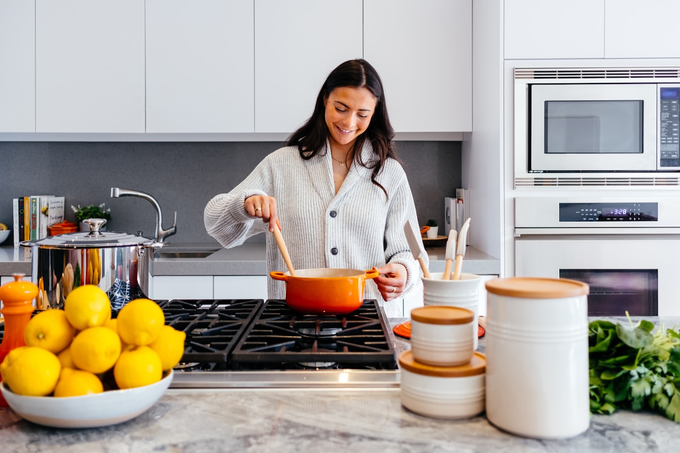 Cooking at home with fresh ingredients