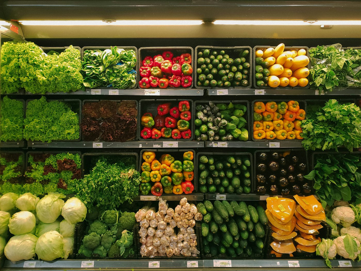 Grocery shelves and fresh goods