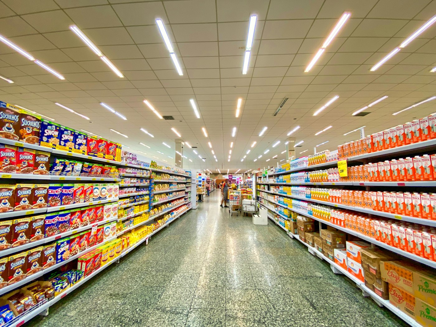 Inside a well-stocked grocery aisle